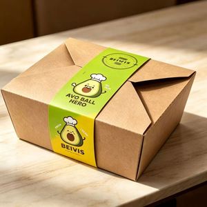 Bande de scellage en papier imprimée sur mesure, écologique, jetable, pour emballage alimentaire, étiquette adhésive pour boîte à emporter - Product Image 2