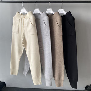 طقم سويتر وبنطلون بغطاء رأس دافئ ناعم للخريف من قطعتين، طقم صوف محبوك فاخر بياقة فرو الثعلب كاجوال ومخصص للملابس النسائية - Product Image 5