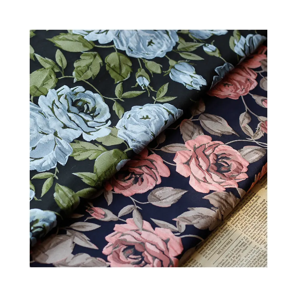 Trung Quốc dệt Polyester tùy chỉnh thiết kế thời trang Rose Flower dệt Jacquard thổ cẩm vải cho quần áo