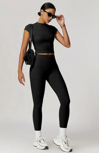 Vente en gros Ensemble de vêtements de sport pour femmes à séchage rapide et à taille élastique Ensemble de 2 pièces de vêtements de fitness personnalisés avec logo Respirant Stretch dans les quatre sens - Product Image 2