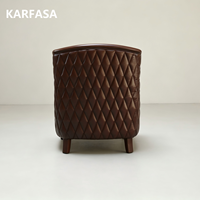 Fauteuil club en cuir marron matelassé diamanté avec pieds en bois pour salon, hôtel, salle de séjour, canapé individuel de loisirs