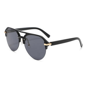 Lunettes de soleil Conchen pour hommes, monture métallique à double pont, protection UV400, style demi-cerclé noir, idéales pour la conduite et la mode - Product Image 5