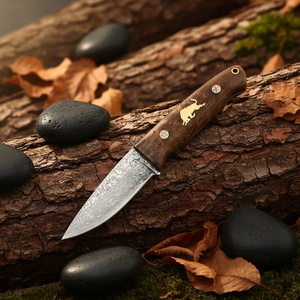 Cuchillo de bolsillo de hoja fija Taurus de acero de Damasco de alta calidad con mango de madera DIY y hoja de acero inoxidable, personalizable OEM para camping - Product Image 5