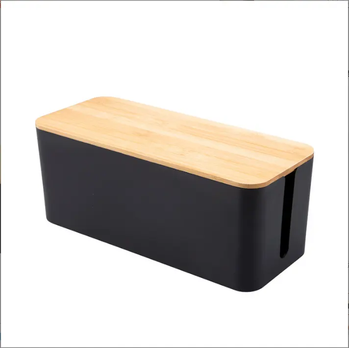 Home Office Use Multifunction True Bamboo Lids Cable Manage Box Wire Line Storage Box Wire Line Organizer