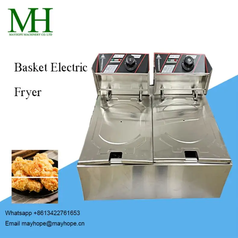 Friteuse électrique à double cylindre et à 2 paniers avec contrôle de la température en acier inoxydable Friteuse électrique à beignets