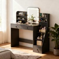 Coiffeuse avec miroir LED, 5 étagères inclinées, 7 rangements ouverts, 3 tiroirs et éclairage réglable