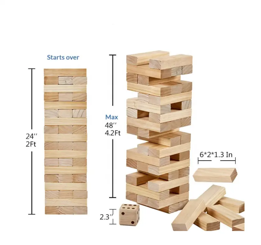 54 PCS 소나무 홀더 스태킹 목재 게임 빌딩 세트 홈 장식 거대한 나무 블록 어린이 성인 가족