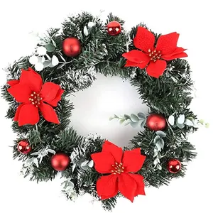 Vente en gros de guirlandes et couronnes d'arbre de Noël de 40CM avec lumières guirlande de guirlande d'aiguille de pin pour la décoration murale de la maison