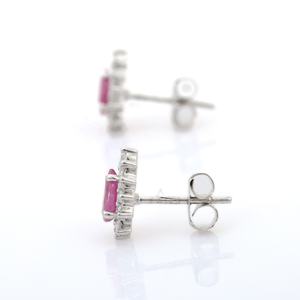 ต่างหูเม็ดเดี่ยวทองคำขาว14K ทำด้วยมืออัญมณีเพชรทับทิมธรรมชาติสำหรับงานหมั้นงานแต่งงานเครื่องประดับวันครบรอบ - Product Image 4