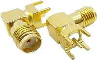 Conector SMA de ángulo recto coaxial RF Conectores coaxiales de montaje en PCB de orificio pasante hembra de 20mm