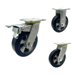 Roues pivotantes industrielles robustes pour chariot à main, en caoutchouc massif avec noyau en aluminium, de 6 et 8 pouces, avec frein - Product Image 4