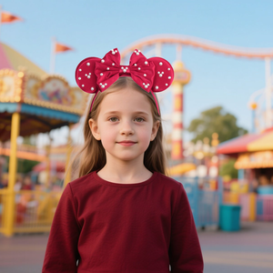 Aksesoris Rambut Taman Hiburan Baru 2025, Satin dengan Mutiara Rhinestone, Pita Dua Lapis, Headband Telinga Tikus untuk Wanita - Product Image 2