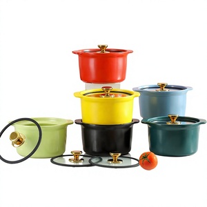 Marmite en céramique non revêtue de 35 litres, style influenceur, style nordique, minimaliste, couleur unie, avec couvercle en verre, compatible <span class=keywords><strong>cuisinière</strong></span> à gaz et mijoteuse - Product Image 1