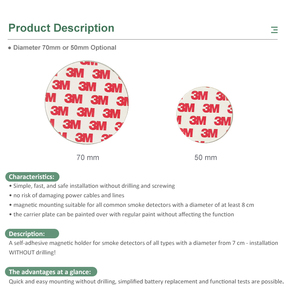Kits de montage d'alarme diamètre 70mm ou 50mm aimant détecteur de fumée avec adhésif 3M - Product Image 6