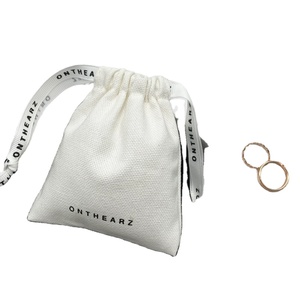 Sac à bijoux en coton et lin de haute qualité avec cordon de serrage, mini emballage personnalisé, pochette en coton avec logo sur ruban - Product Image 1