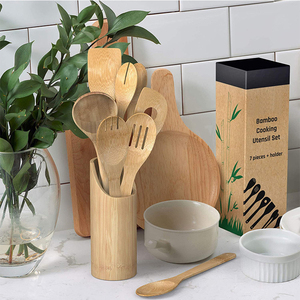 Juego de utensilios de madera de teca natural para cocina antiadherente de bambú personalizado, espátula para cocinar, 8 Uds. - Product Image 3