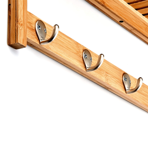Étagère murale rustique en bambou à un seul niveau, porte-manteau, porte-clés, organiseur de courrier pour salle de bain et salon - Product Image 3