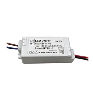 高品质ZY-10塑料外壳电源12w，交流至DC 12v 12w 1A发光二极管驱动电源