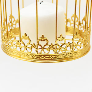 Avrupa tarzı retro dekorasyon kullanımlık düğün merkezi asılı altın kuş kafesi mum fener - Product Image 4