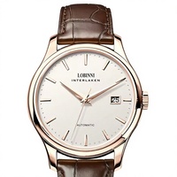 Montre mécanique automatique ultra-fine pour homme, boîtier en acier inoxydable, bracelet en cuir véritable, fermoir papillon, aiguilles, résistante à l'eau