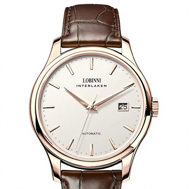 Ultra-thin Men's Automatic Mechanical Watch Stainless Steel Case Genuine Leather Strap Butterfly Clasp Pointer Water Resistant