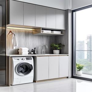 Meuble de balcon multifonctionnel sur mesure Hole House avec lave-linge, sèche-linge et panier à linge dissimulé, en matériaux personnalisés - Product Image 1