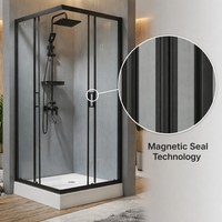 Cabine de douche en verre trempé de 8 mm avec cadre noir, coins carrés, design anti-fuite certifié CE