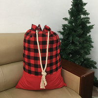 Sacs Père Noël en Toile de Haute Qualité Personnalisés à Carreaux Buffle de Noël Sac Cadeau de Bonbons avec Cordon de Serrage pour la Décoration de Fête