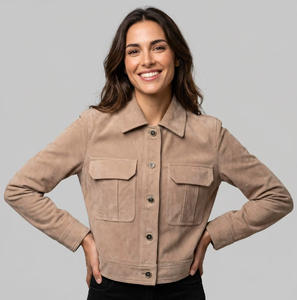 Veste en cuir véritable pour femme, en daim de mouton véritable, style vintage, veste courte pour femme - Product Image 1