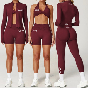 Ensemble <span class=keywords><strong>de</strong></span> yoga 4 pièces personnalisé pour femmes soutien-gorge dos nu embellissant le dos sans couture leggings à séchage rapide tenue entraînement <span class=keywords><strong>de</strong></span> gymnastique - Product Image 1