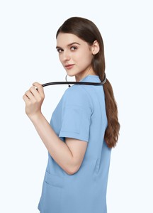 Uniformes Médicos Personalizados de Fábrica, Tela Twill Refrigerante, Conjuntos que Absorben la Humedad, Elásticos <span class=keywords><strong>en</strong></span> 4 Direcciones, Corte Atlético, Uniformes de Enfermería con Cuello <span class=keywords><strong>en</strong></span> V - Product Image 5