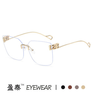Yingtai Eyewear <b>Oversized</b> Frameless <b>Sunglasses</b> Metal Gold UV400 Unisex - Product Image 4