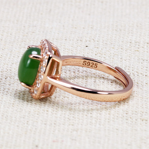 Natural Gemstone Green Jade <strong>Rings</strong> Zircon Stones Surrounded Gold Plated Sterling Silver 925 Fine Jewelry <strong>Resizable</strong> Women <strong>Ring</strong> - Product Image 5