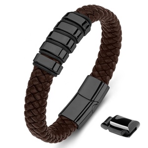 Personalizzato Inciso In <span class=keywords><strong>Acciaio</strong></span> Inox Chiusura Magnetica Braccialetto di <span class=keywords><strong>Cuoio</strong></span> Genuino per Gli Uomini - Product Image 4