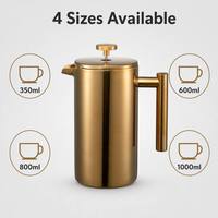 Cafetière à piston en acier inoxydable doré, infuseur à thé, design moderne, double paroi, grande capacité 350ML-1000ML, couvercle portable