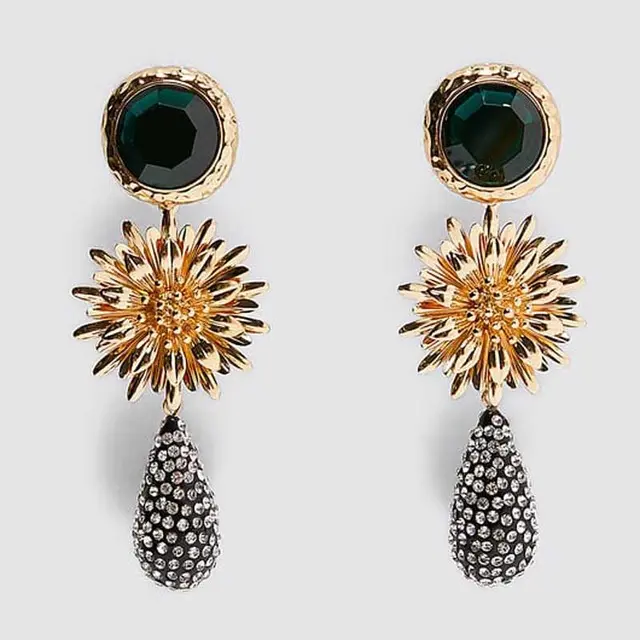 Ztech — boucles d'oreilles en forme de tournesol, nouvelle collection, style bohème, goutte d'eau, bijoux en métal or, cristal émeraude, accessoires pour femmes
