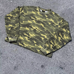 <b>Men</b> Camo Waffle Knit Long Sleeve T Shirt Crew Neck Vintage Washed Camouflage <b>Thermal</b> Top Trendy Streetwear Casual Pullover Shirt - Product Image 2