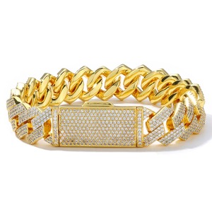 Top B2B Wholesale VVS Moissanite 3-Row Rhombus Cuban Bracelets S925 Silver 18K Plated Hand <b>Set</b> Hip Hop Jewelry OEM - Product Image 2