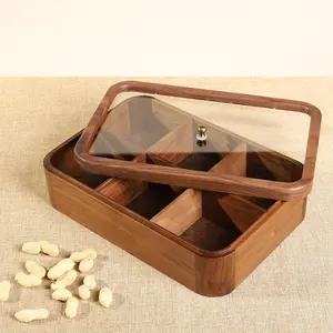 Factory Wholesale Walnut Wooden Household Organizers Case With 4 Compartments Solid Wood Candy Boxes For Cookies