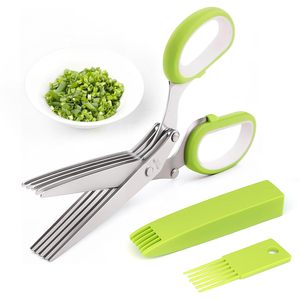 Ciseaux à herbes professionnels de 7,5 pouces en acier inoxydable, 5 lames, ciseaux de cuisine multifonctionnels avec étui de protection - Product Image 1