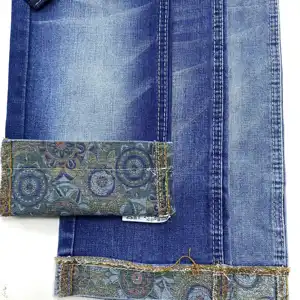 Custom printed design indigo stretch denim fabric cross ring spinning stretch denim fabric