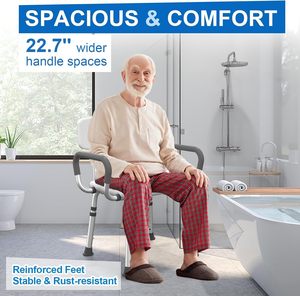 Tabourets de salle de bain avec accoudoirs rembourrés et dossier réglable en hauteur, siège de douche robuste pour personnes âgées, adultes handicapés - Product Image 6