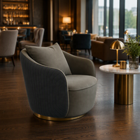 Fauteuil lounge capitonné à cannelures pivotant à 360 degrés avec base en acier inoxydable doré, chaise de réception pour hôtel, club, bureau