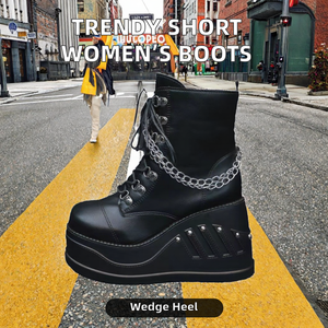 Fashionable Winter Women's <b>Boots</b> with Chunky Wedge Heel Thick Sole Rivets Height Increasing Feature - Product Image 2
