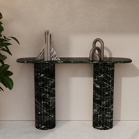 Table console en marbre Dream Home, plateau oblong arrondi, support en colonnes cannelées, veine naturelle, table de couloir contemporaine