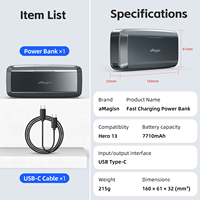 AMagisn Chargeur rapide de batterie externe Chargeur rapide avec capacité de 7710mAh pour GoProHero 13 Sport Camera Accessory