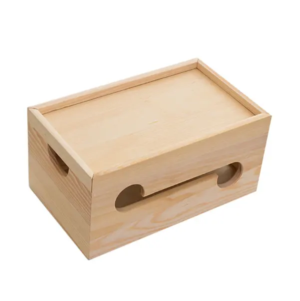 Caixa de armazenamento de cabo de madeira sólida, organizador de mesa, caixa de gestão