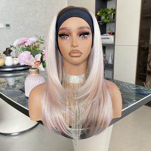 Perruque synthétique ondulée en couches pour femme, avec bandeau queue de cheval en dentelle transparente, couleur blond pêche clair, vente en gros - Product Image 6