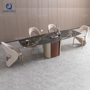 Ensemble de <span class=keywords><strong>table</strong></span> à manger en pierre frittée <span class=keywords><strong>Table</strong></span> à manger extensible en usine de Guangdong Foshan pour 8 chaises avec base en acier au carbone - Product Image 4