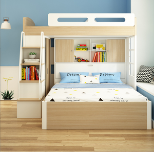 Lits superposés muraux en bois de pin massif écologiques modernes pour adolescents avec rangement, armoire et bureau double - Product Image 2